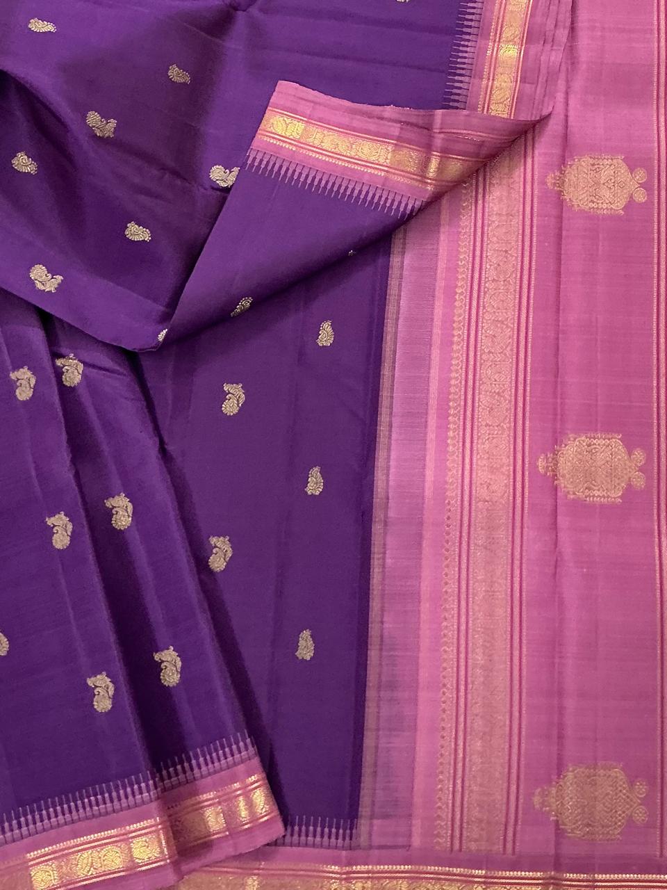 MAATHEY: Small border Kanjivaram Silk (Eggplant + Mauve)