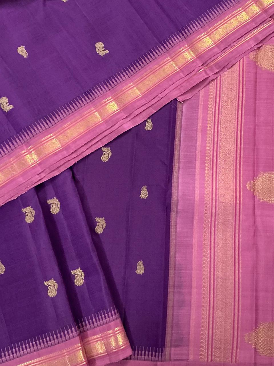 MAATHEY: Small border Kanjivaram Silk (Eggplant + Mauve)