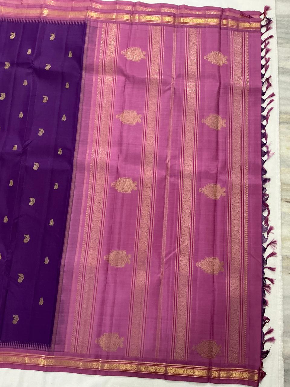 MAATHEY: Small border Kanjivaram Silk (Eggplant + Mauve)