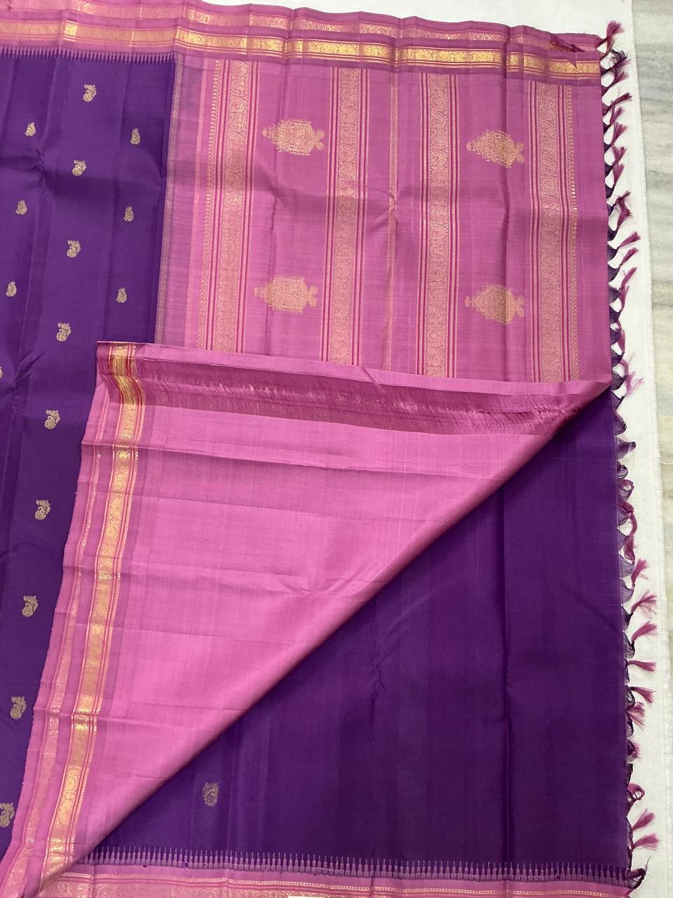 MAATHEY: Small border Kanjivaram Silk (Eggplant + Mauve)