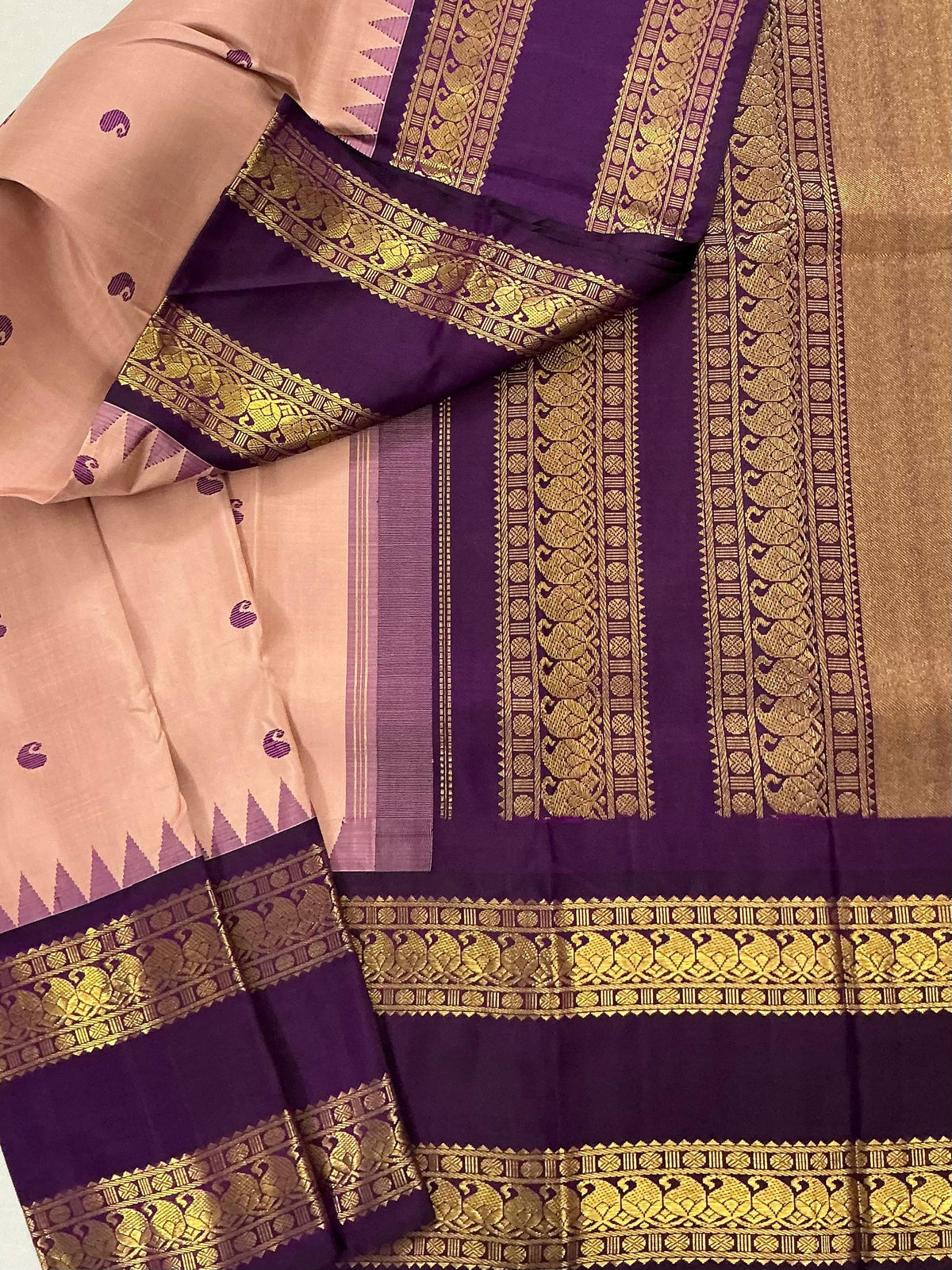 MYTHILI:   Korvai Kanjivaram Silk (Dust Bud Pink + Purple)