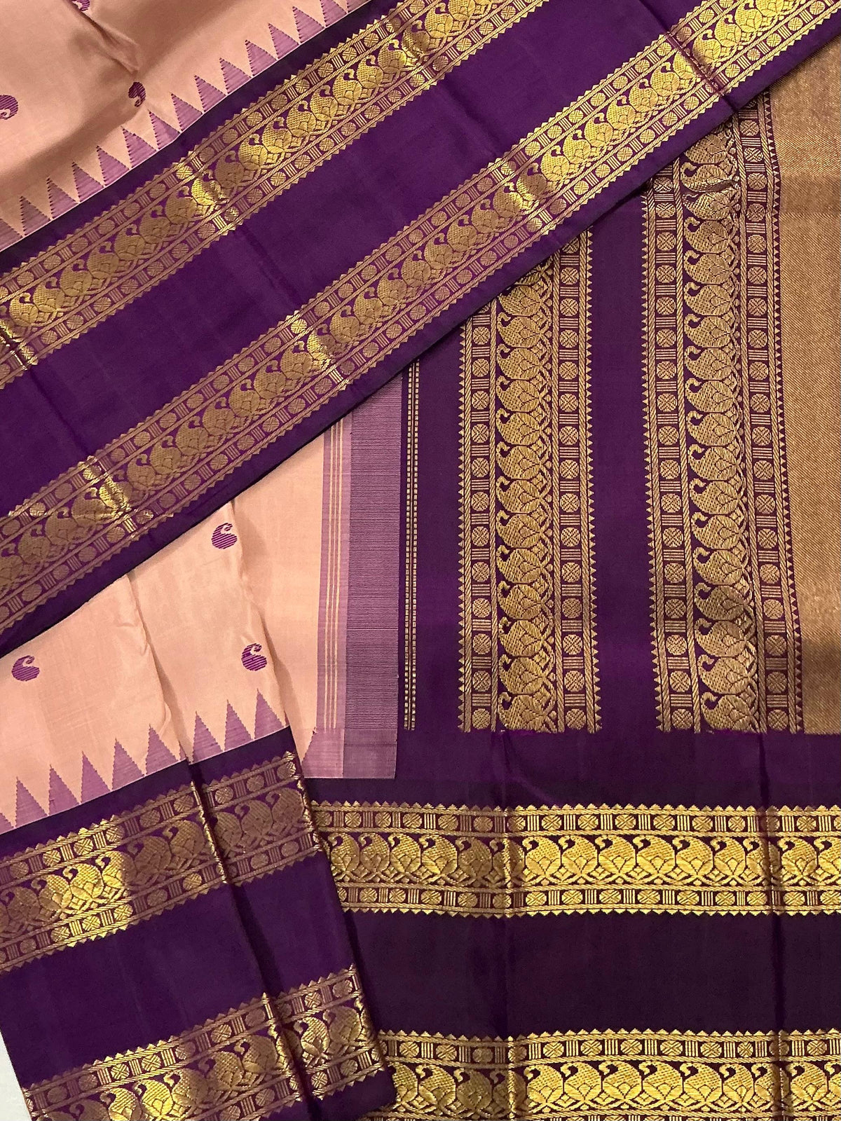 MYTHILI:   Korvai Kanjivaram Silk (Dust Bud Pink + Purple)