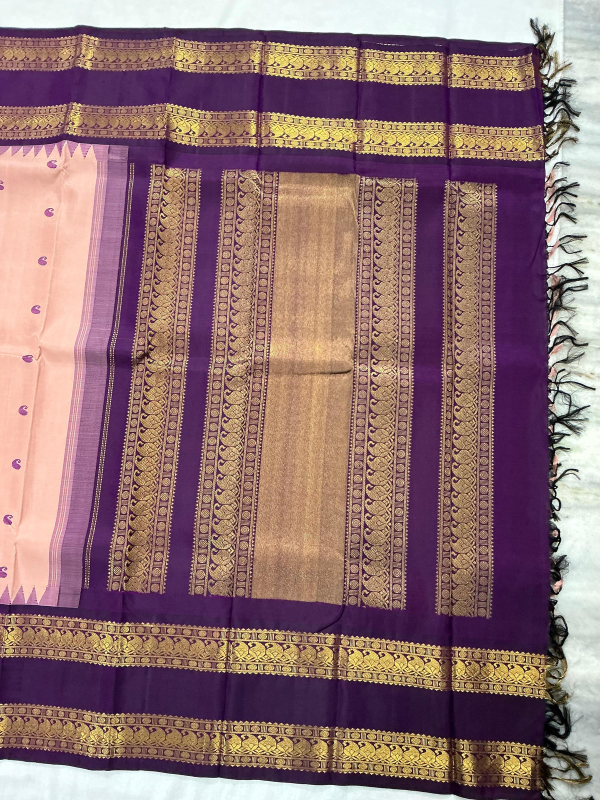 MYTHILI:   Korvai Kanjivaram Silk (Dust Bud Pink + Purple)