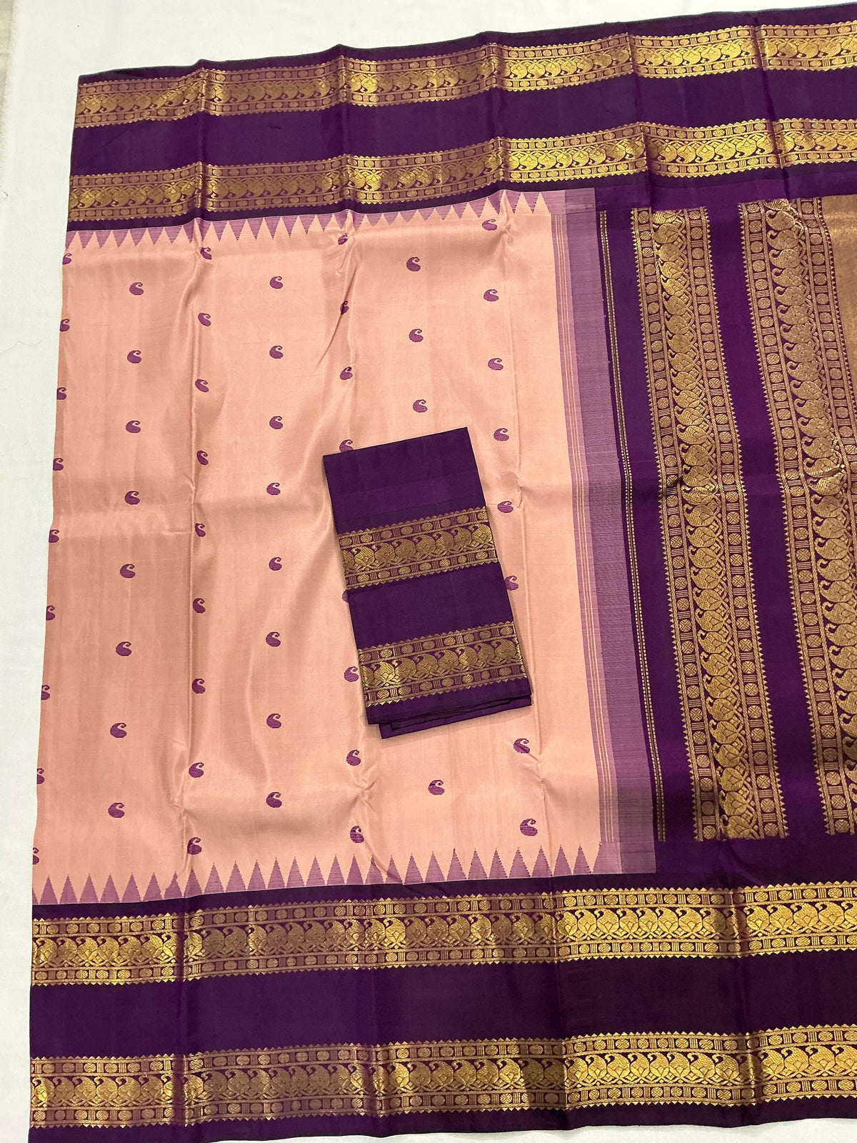 MYTHILI:   Korvai Kanjivaram Silk (Dust Bud Pink + Purple)