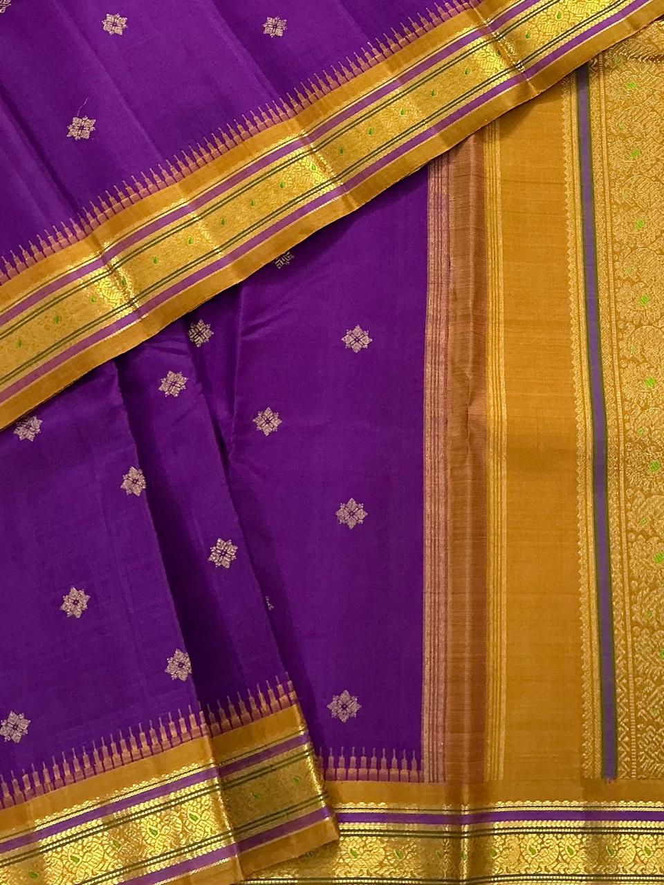 MAATHEY: Small border Kanjivaram Silk (Vadamalli + Amber)