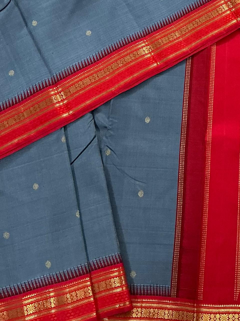 MAATHEY: Small border Kanjivaram Silk (Slate Grey + Red)