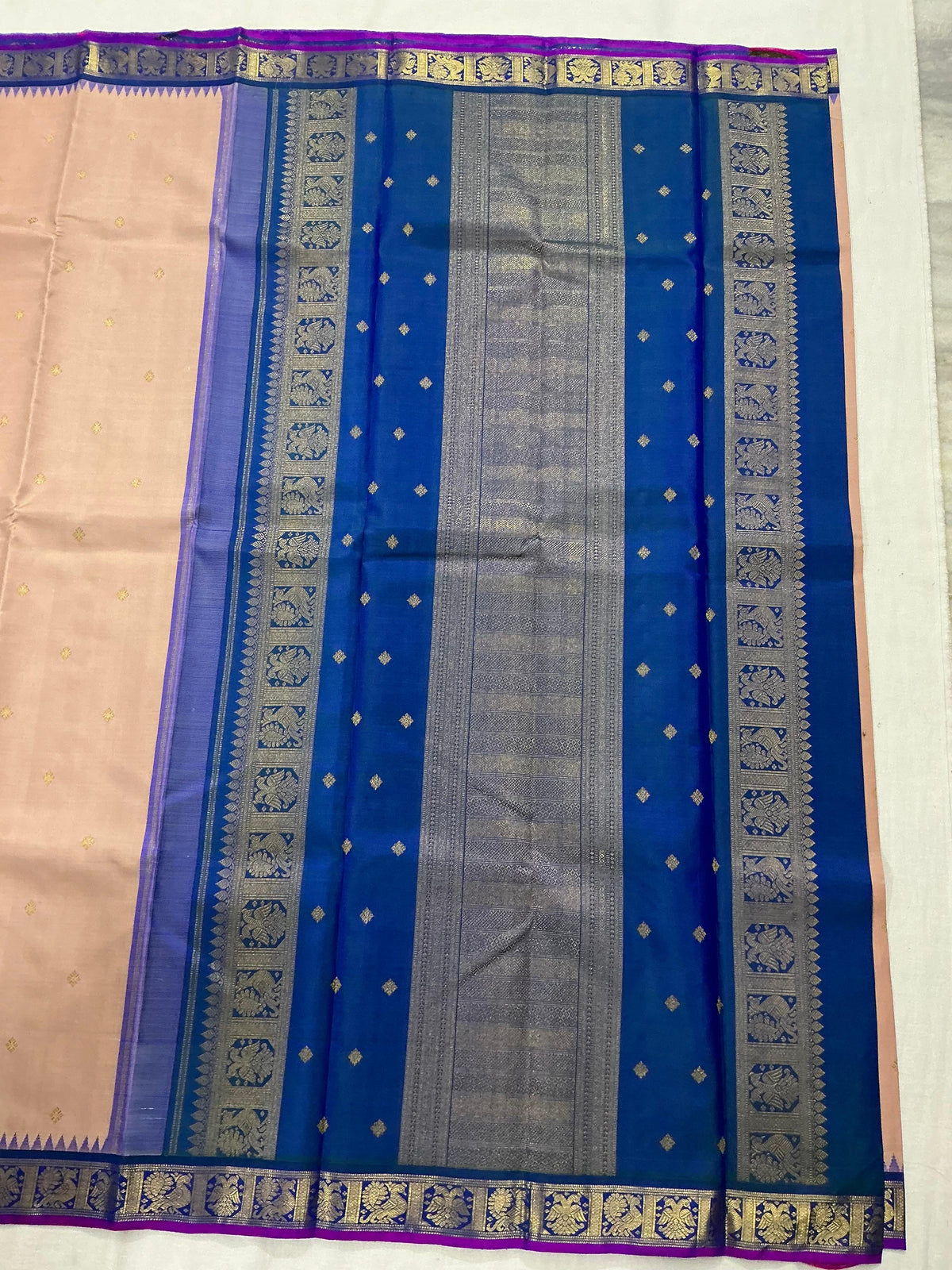 MAATHEY: Small border Kanjivaram Silk (Dusty pink &amp; Peacock Blue)