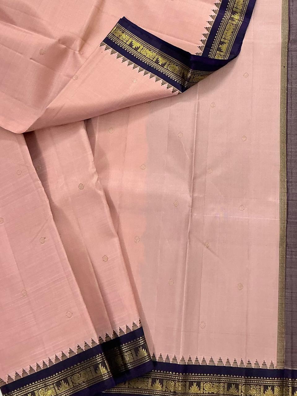 MAATHEY: Small border Kanjivaram Silk (Mauve &amp; Navy Blue)