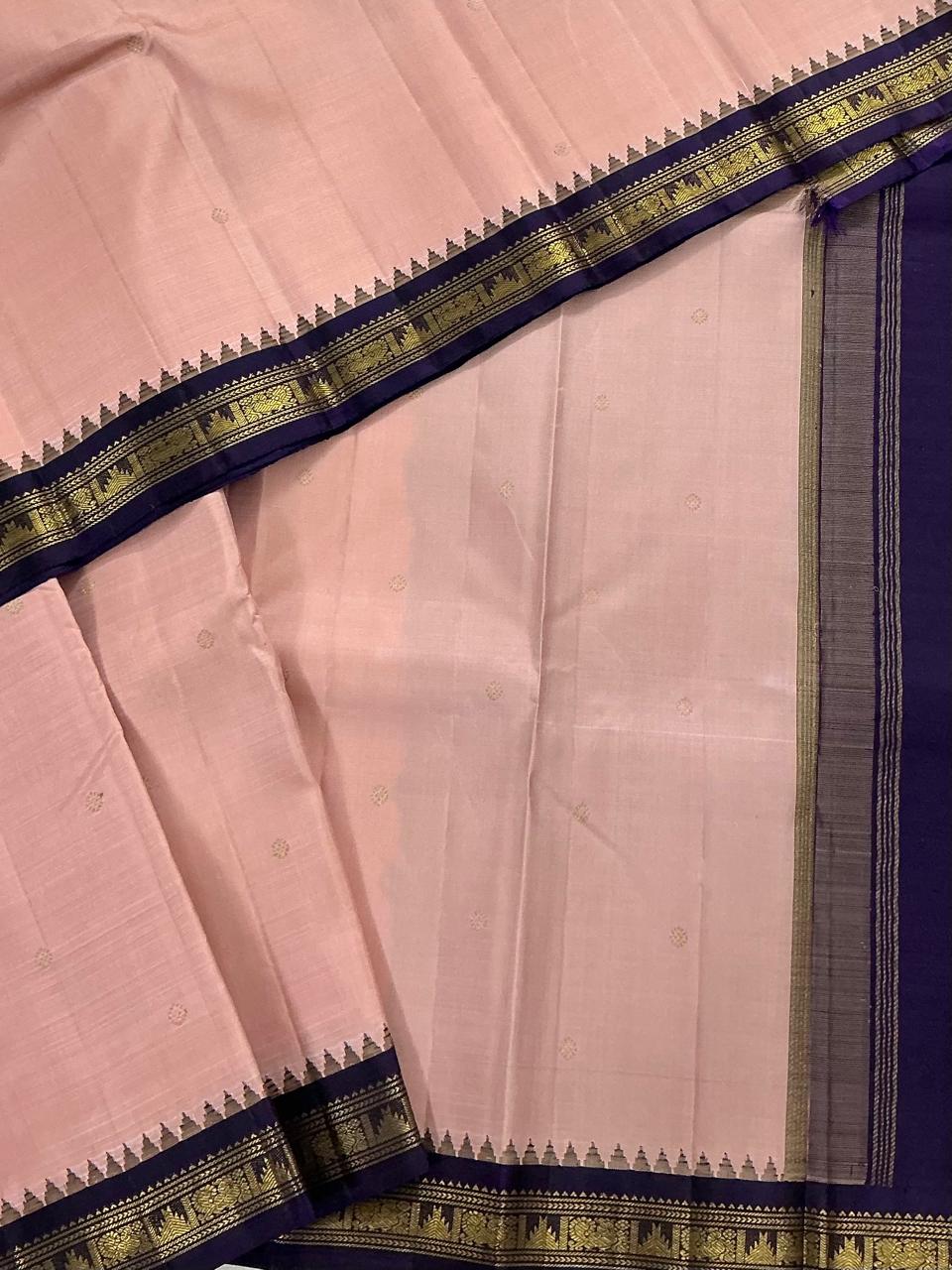 MAATHEY: Small border Kanjivaram Silk (Mauve &amp; Navy Blue)