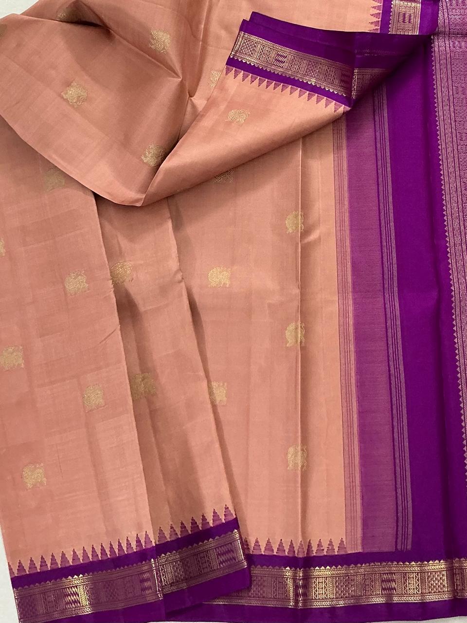 MAATHEY: Small border Kanjivaram Silk (Coral mixed Pink + Purple)