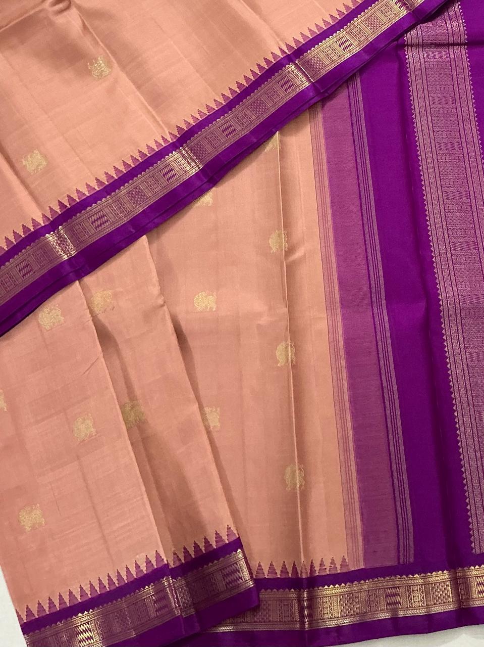 MAATHEY: Small border Kanjivaram Silk (Coral mixed Pink + Purple)