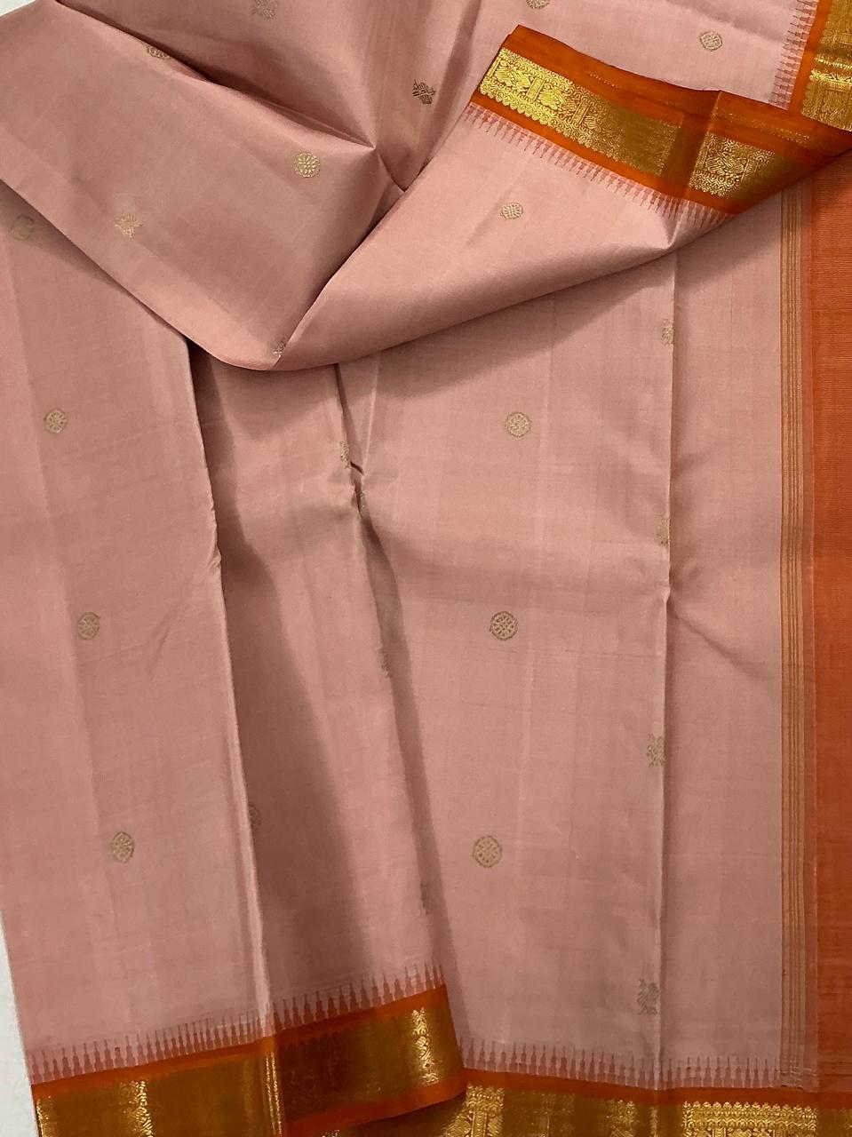MAATHEY: Small border Kanjivaram Silk (Coral Peach &amp; Rust)
