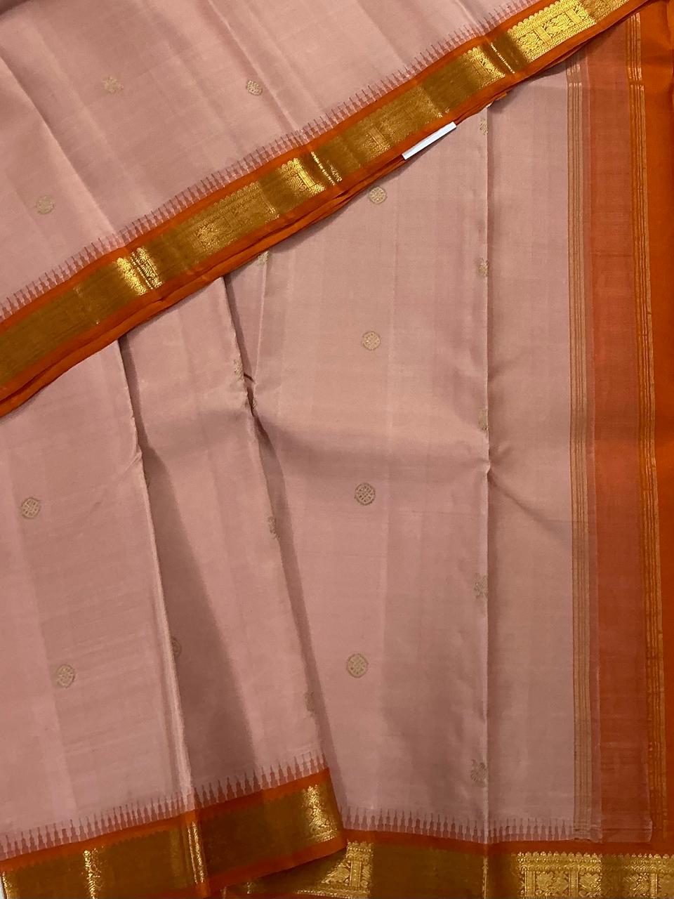 MAATHEY: Small border Kanjivaram Silk (Coral Peach &amp; Rust)