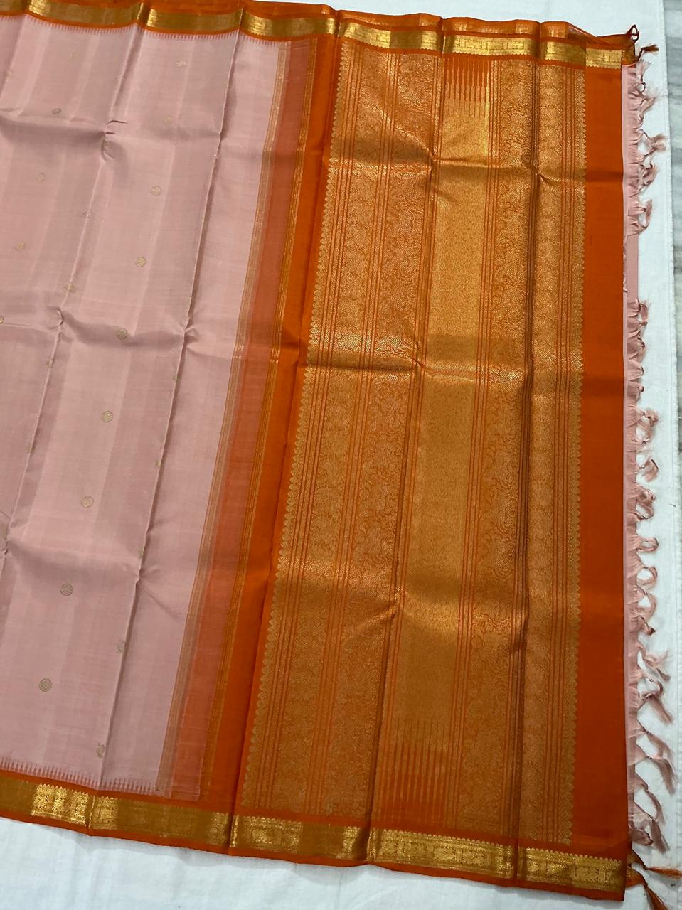 MAATHEY: Small border Kanjivaram Silk (Coral Peach &amp; Rust)
