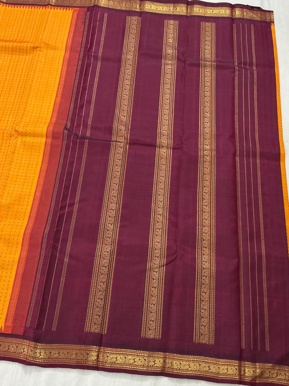 MAATHEY: Plus Butta in Korvai (Mustard and Maroon)