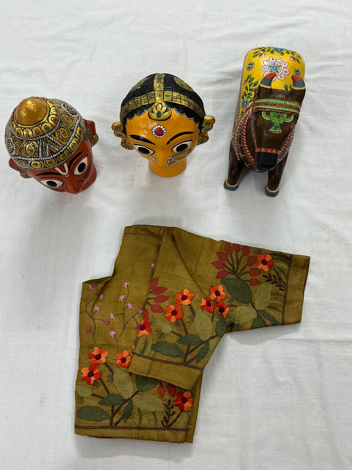 Handcrafted Ready to Wear Blouse : Kantha on tussar (Golden Brown)