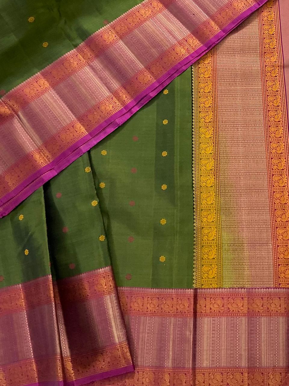 No Kanjivaram Soft Silk : Green &amp; Pink