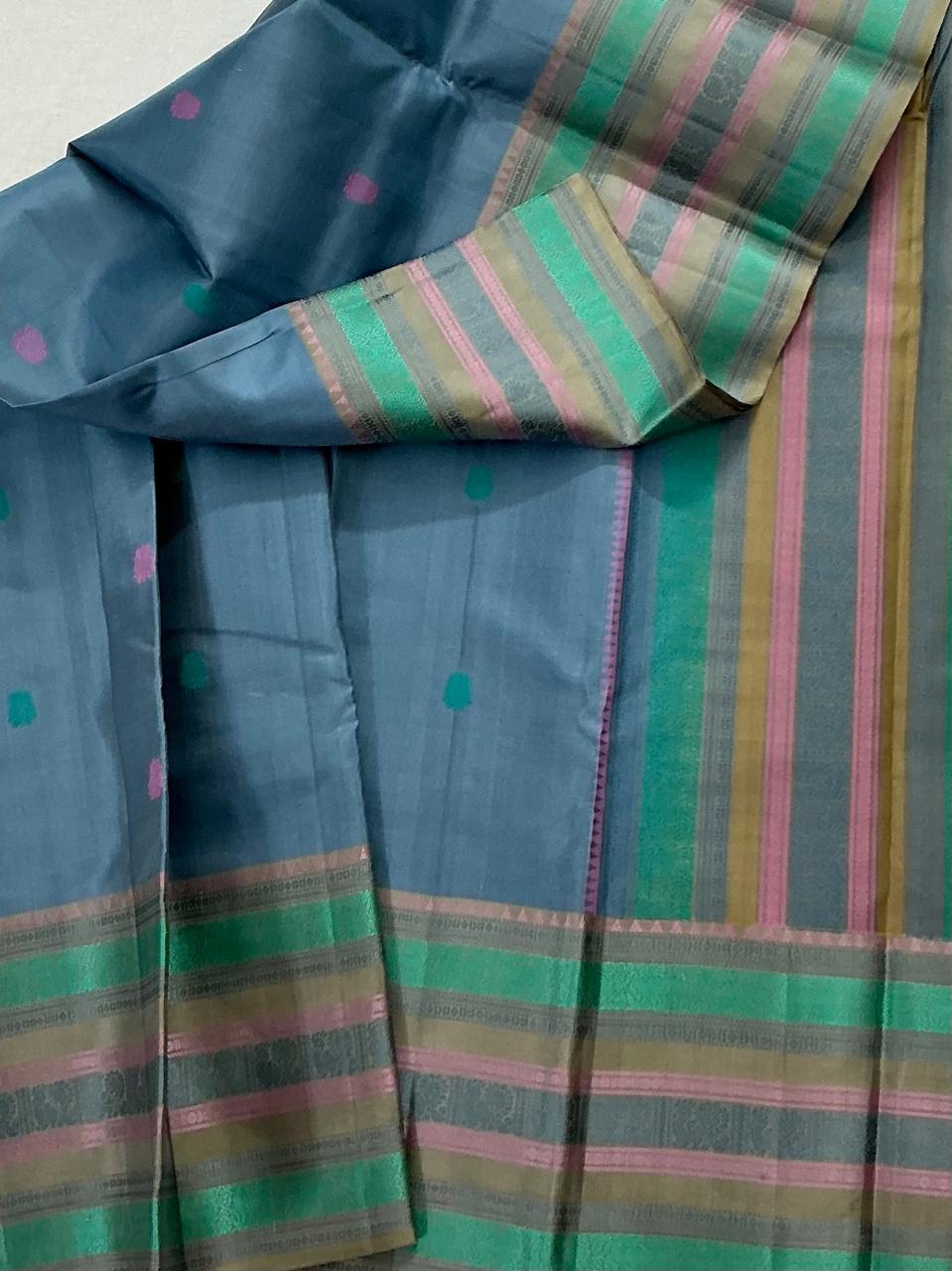 No Kanjivaram Soft Silk : Powder Biue - Grey