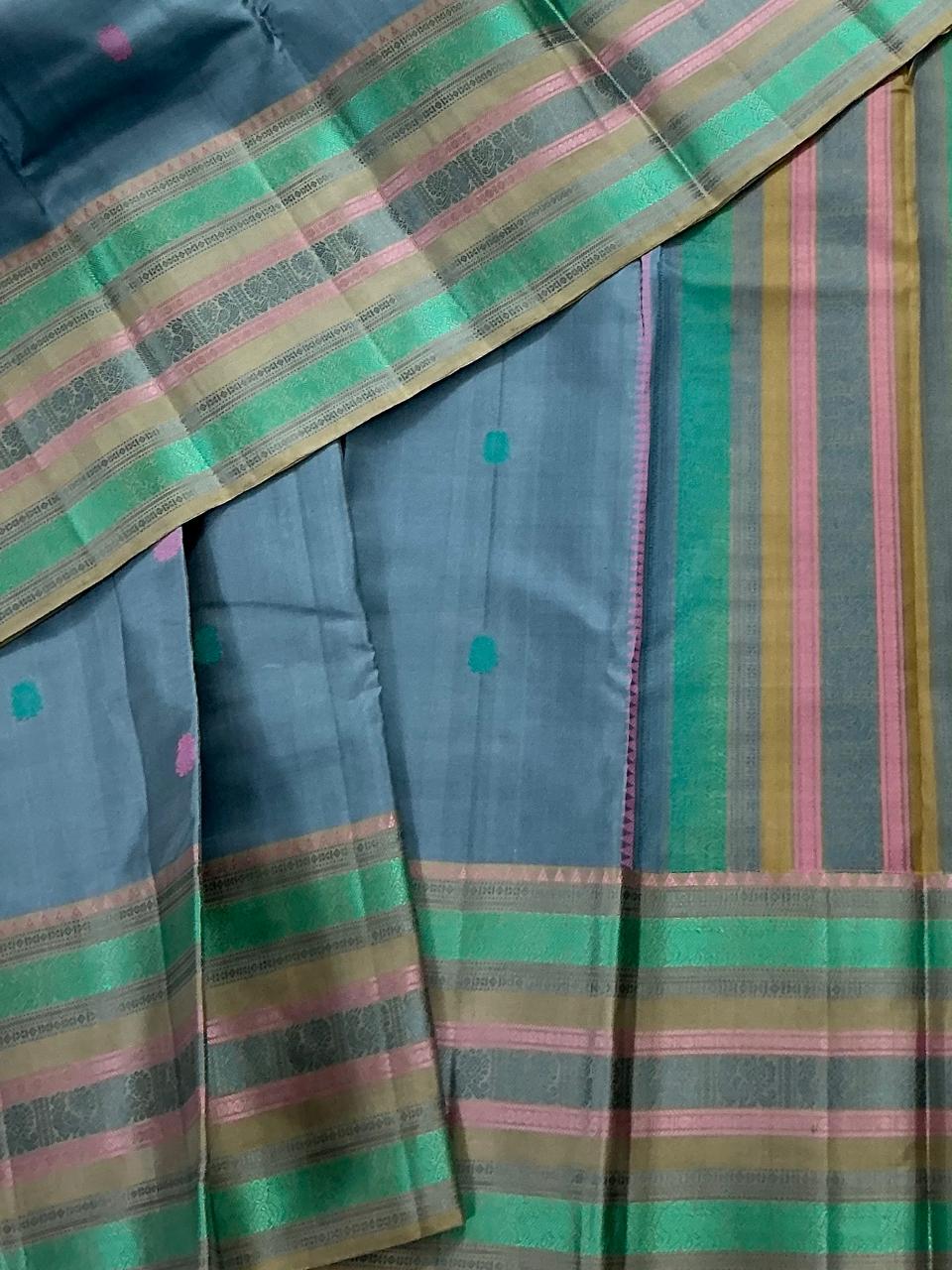 No Kanjivaram Soft Silk : Powder Biue - Grey