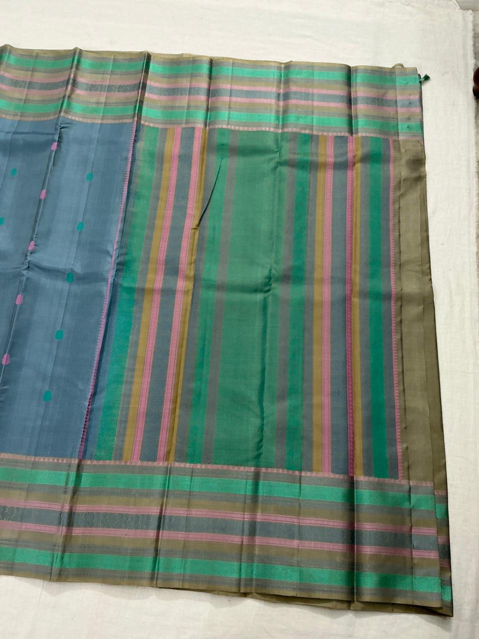 No Kanjivaram Soft Silk : Powder Biue - Grey