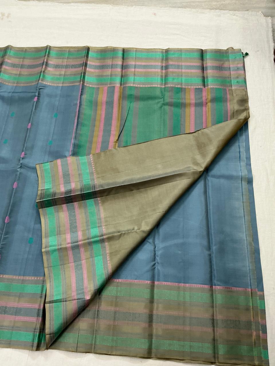 No Kanjivaram Soft Silk : Powder Biue - Grey