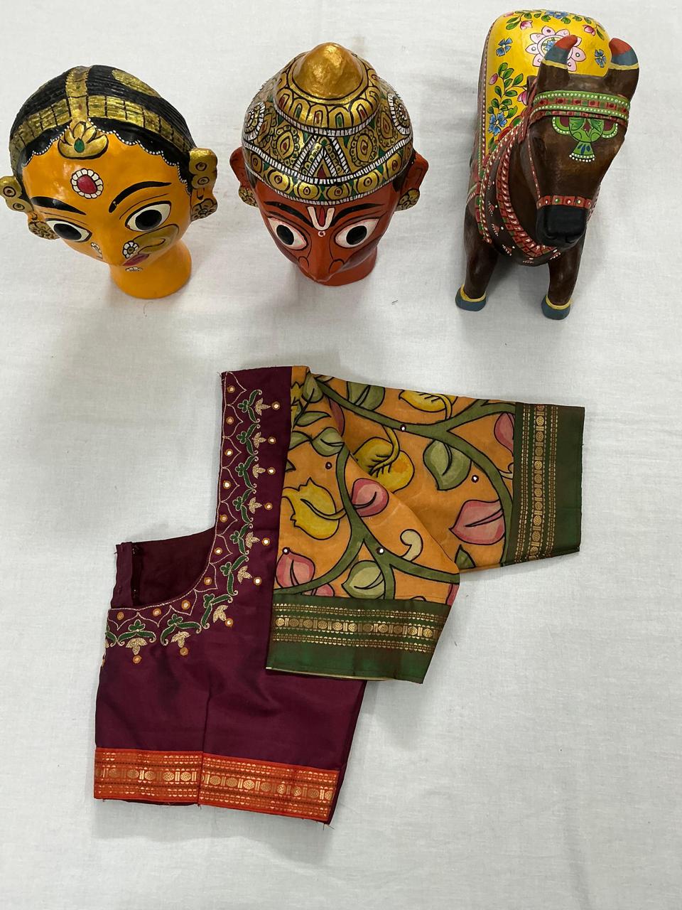 Handcrafted Ready to Wear Blouse : Kanjivaram &amp; Kalamkari (Maroon)