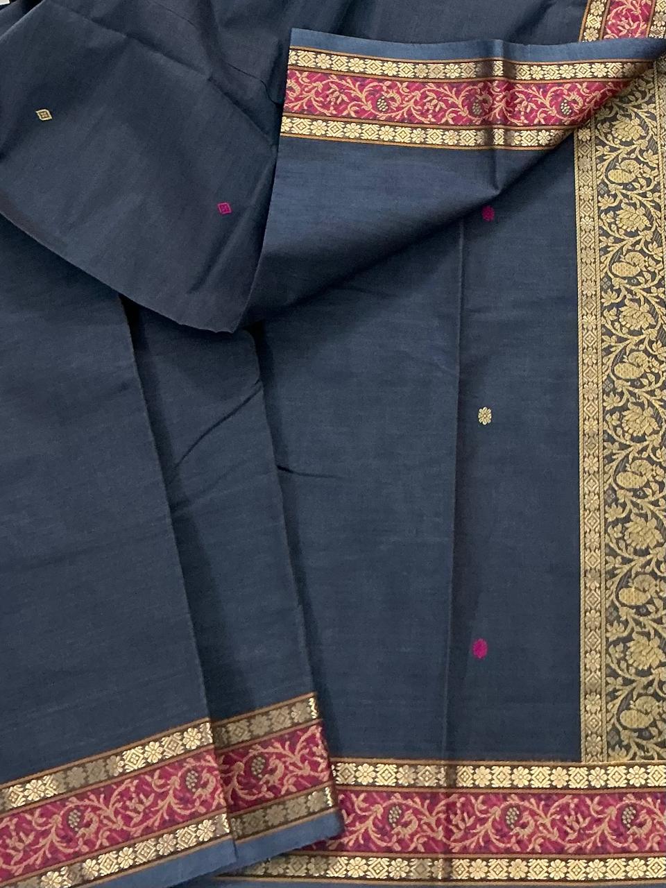 Handwoven Kanchi cotton : Deep burnt blue