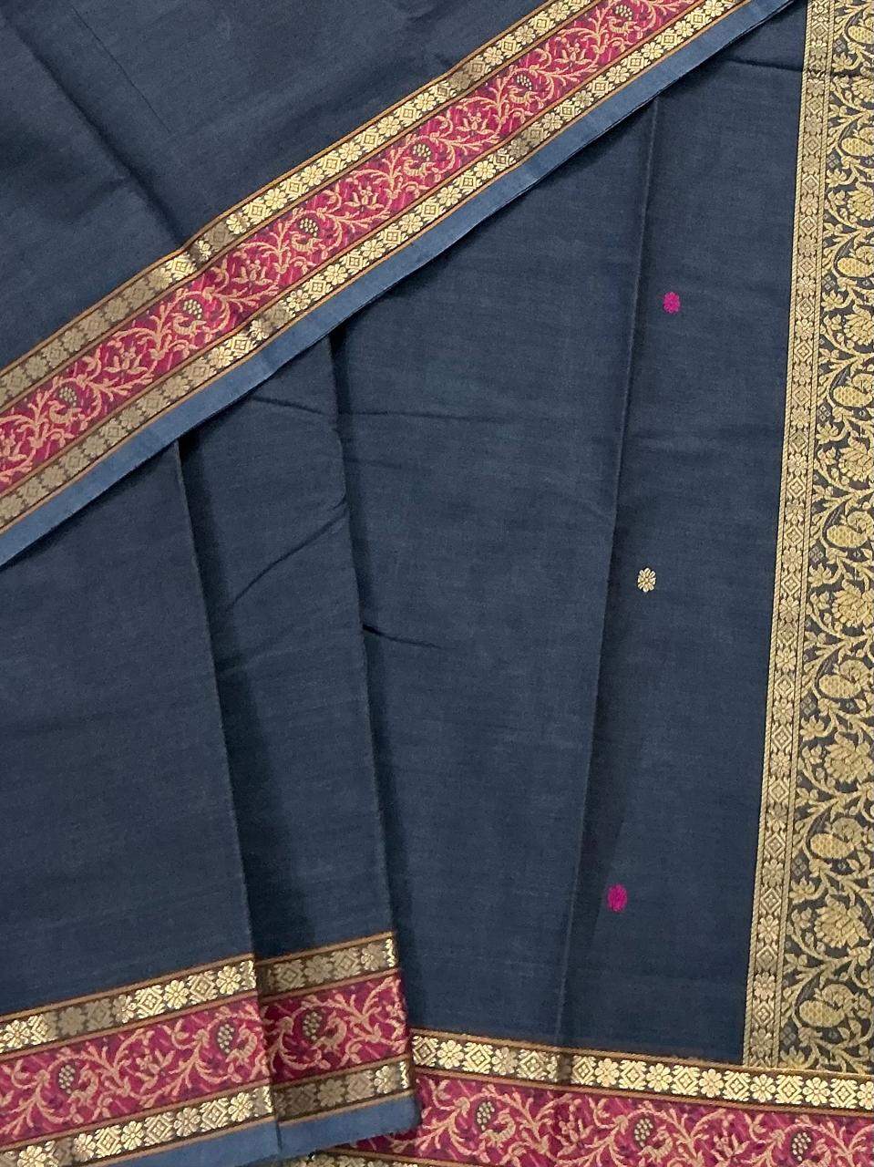 Handwoven Kanchi cotton : Deep burnt blue