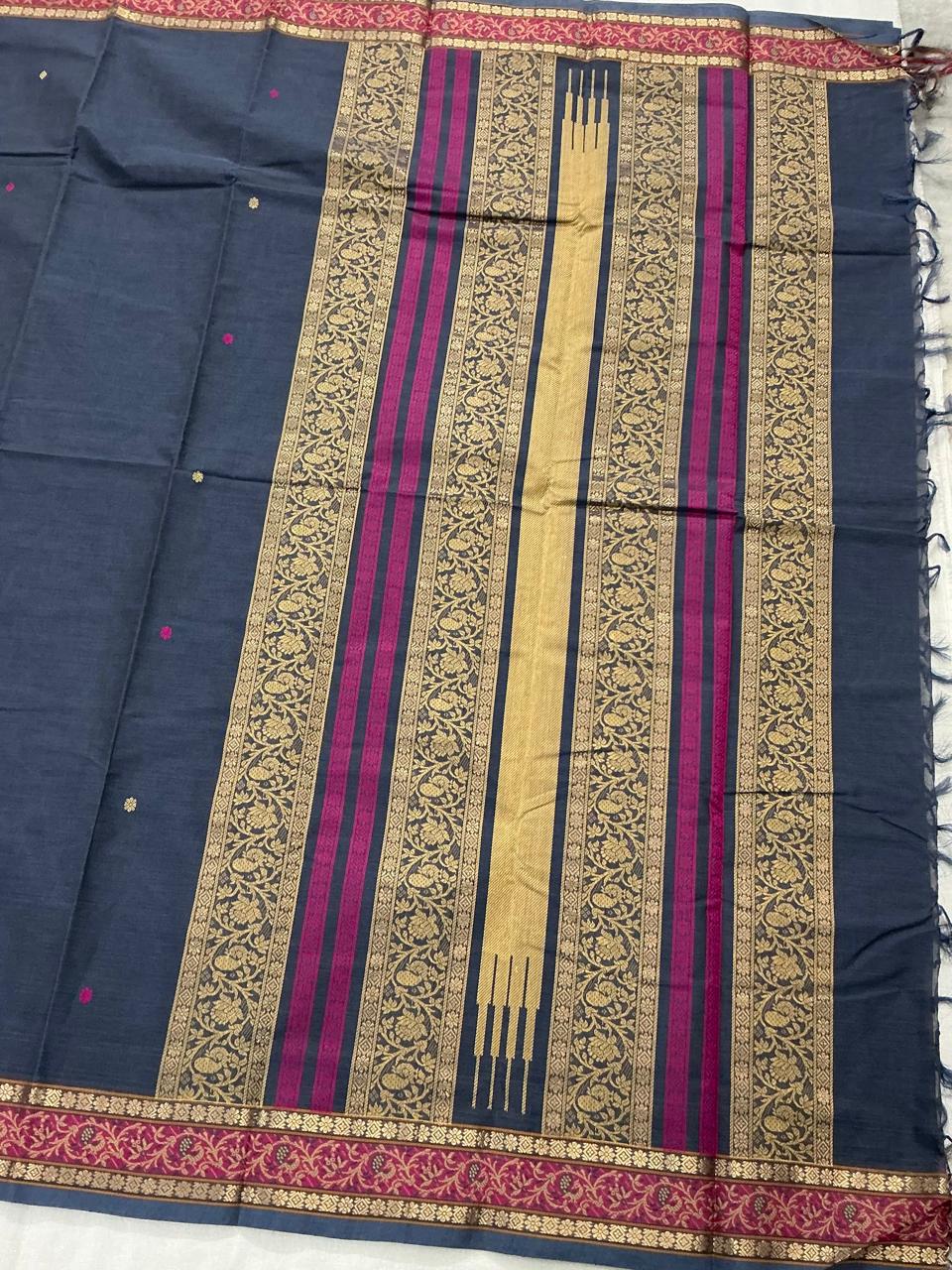 Handwoven Kanchi cotton : Deep burnt blue