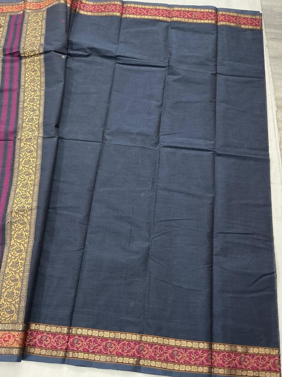 Handwoven Kanchi cotton : Deep burnt blue