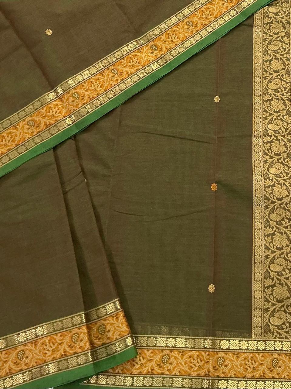 Handwoven Kanchi cotton : Mehendi Green