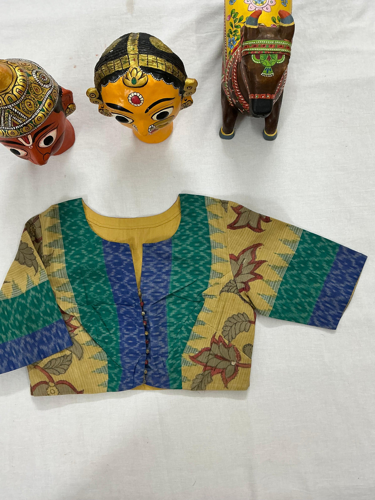 Handcrafted Ready to Wear Blouse : Kalamkari &amp; Ikat in cotton