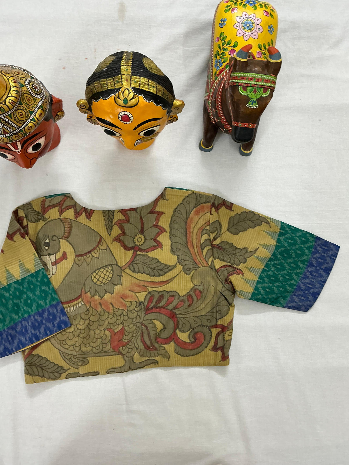 Handcrafted Ready to Wear Blouse : Kalamkari &amp; Ikat in cotton