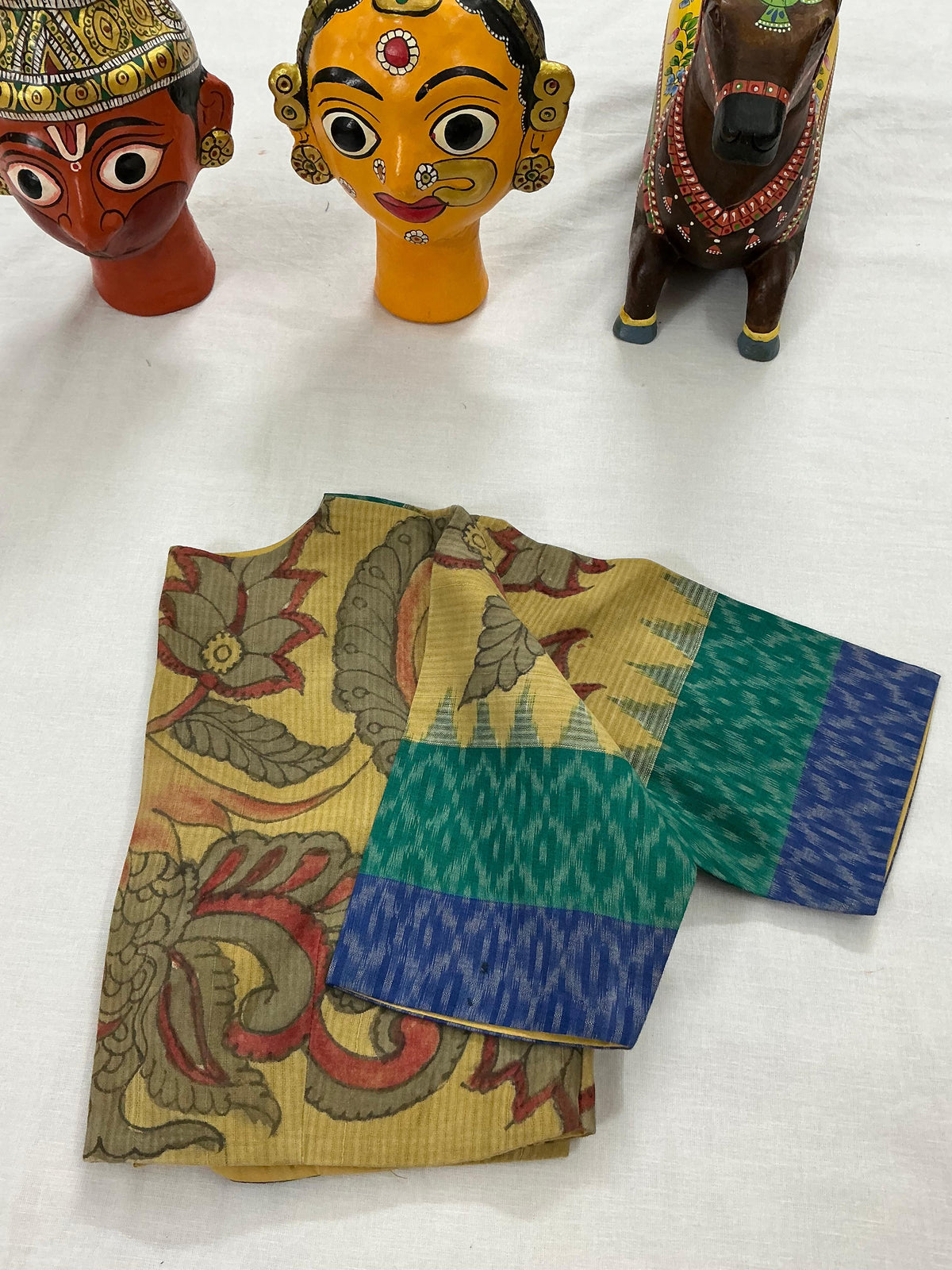 Handcrafted Ready to Wear Blouse : Kalamkari &amp; Ikat in cotton