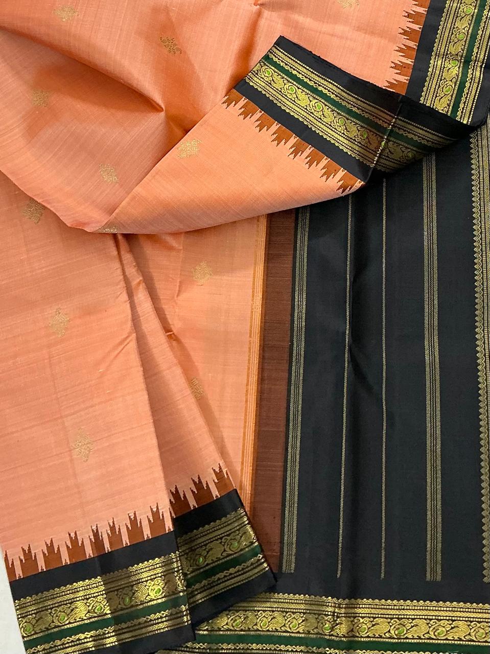 MAATHEY: Small border Korvai Kanjivaram  (Coral Peach)
