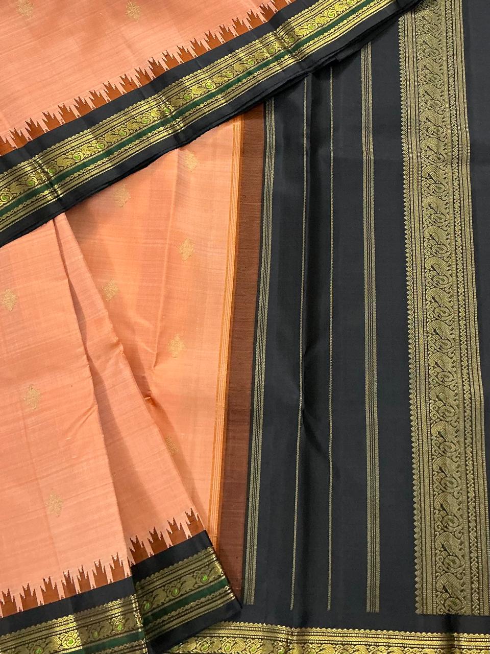 MAATHEY: Small border Korvai Kanjivaram  (Coral Peach)