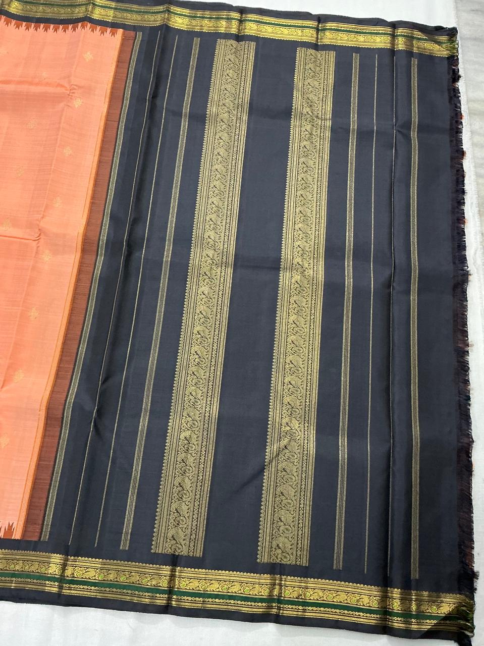 MAATHEY: Small border Korvai Kanjivaram  (Coral Peach)