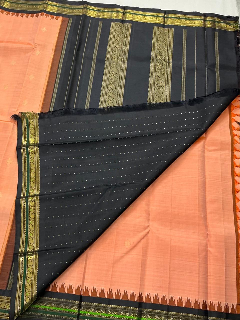 MAATHEY: Small border Korvai Kanjivaram  (Coral Peach)