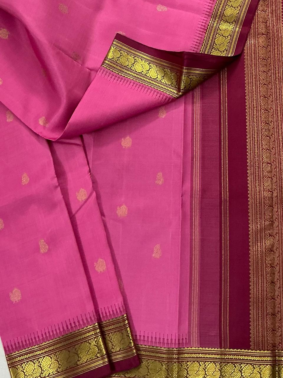 MAATHEY: Small border Korvai Kanjivaram  (Rosemilk pink)