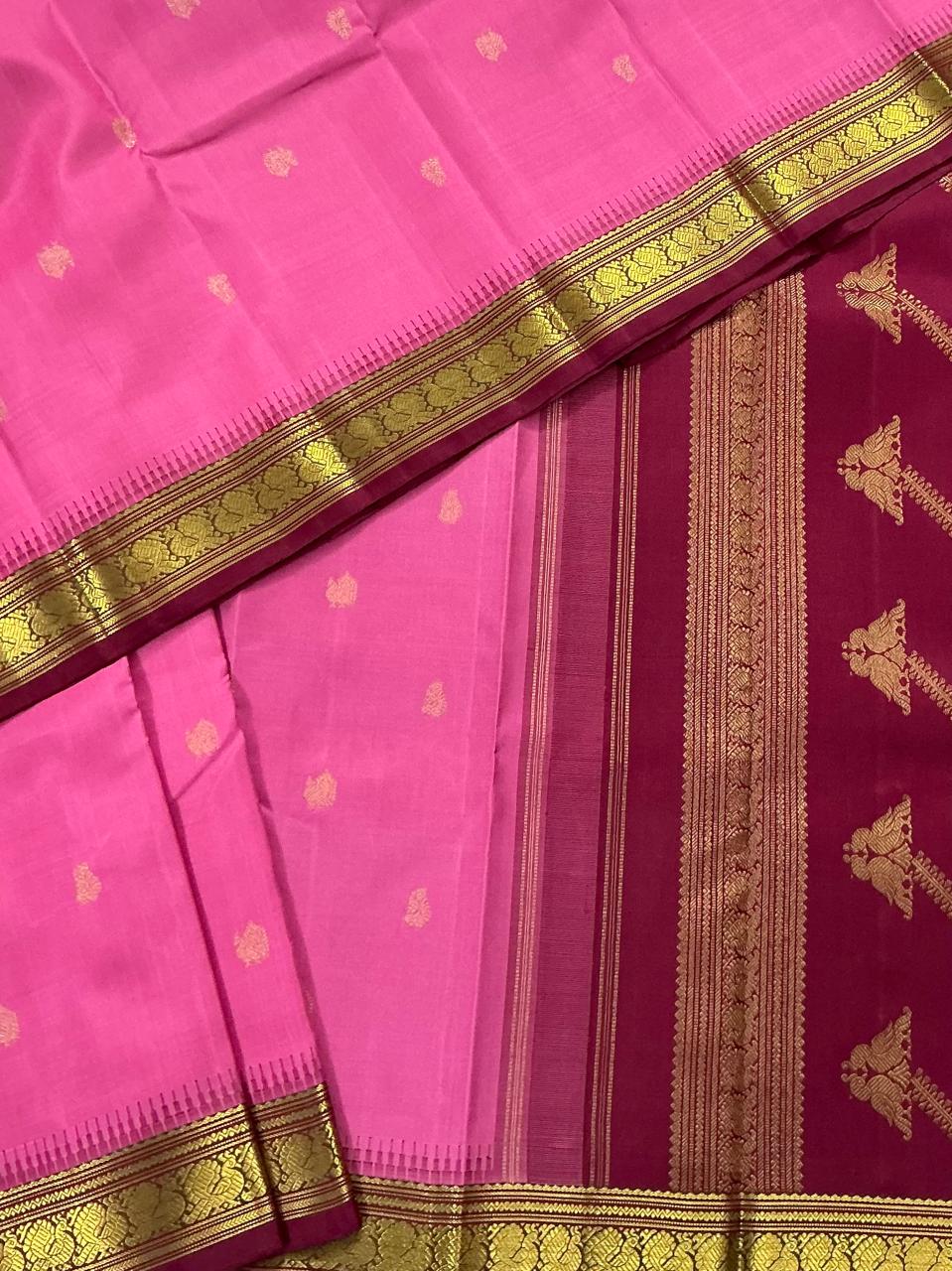 MAATHEY: Small border Korvai Kanjivaram  (Rosemilk pink)