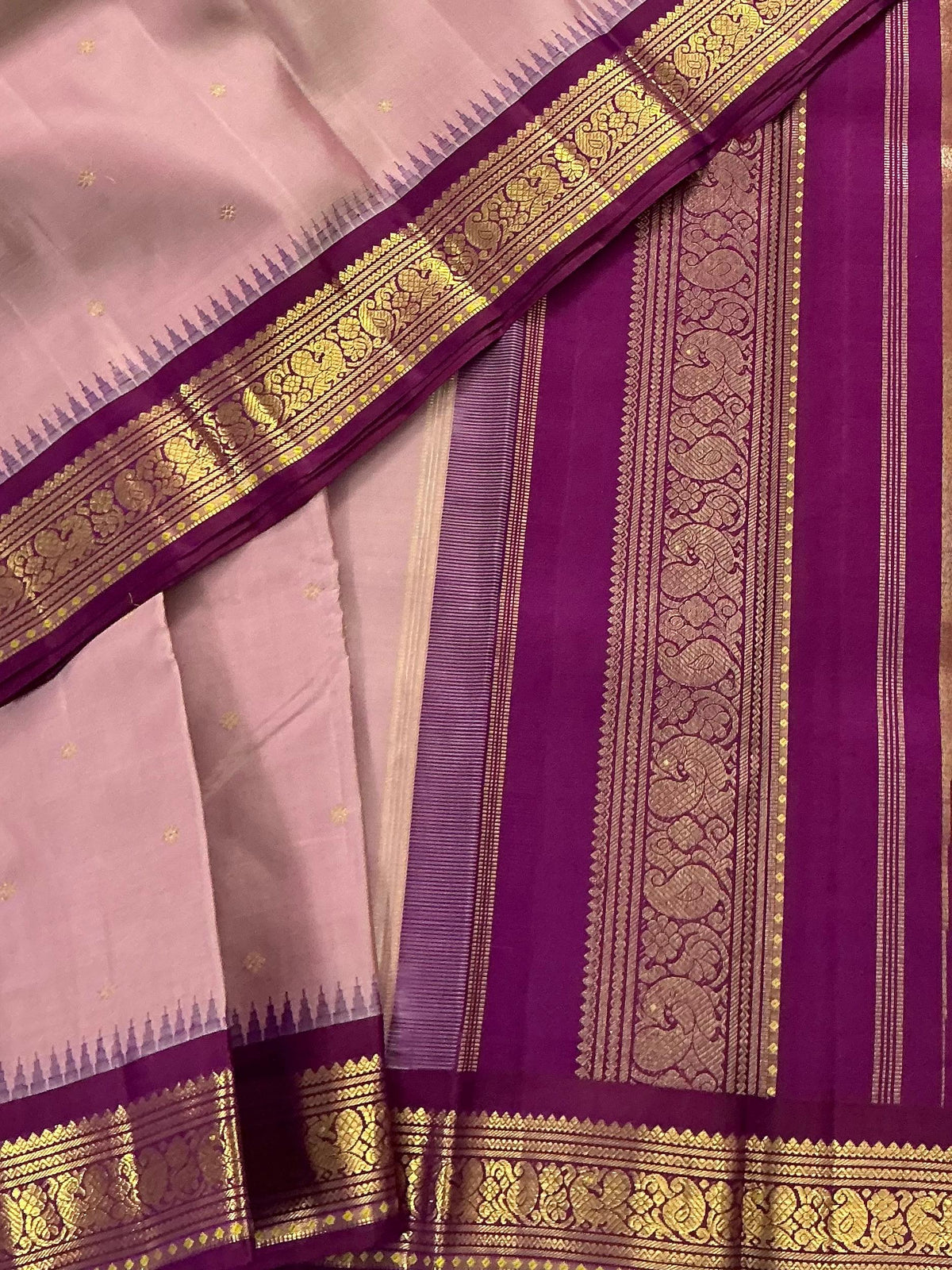 MAATHEY: Small border Korvai Kanjivaram  (Dusty Rose Gold)