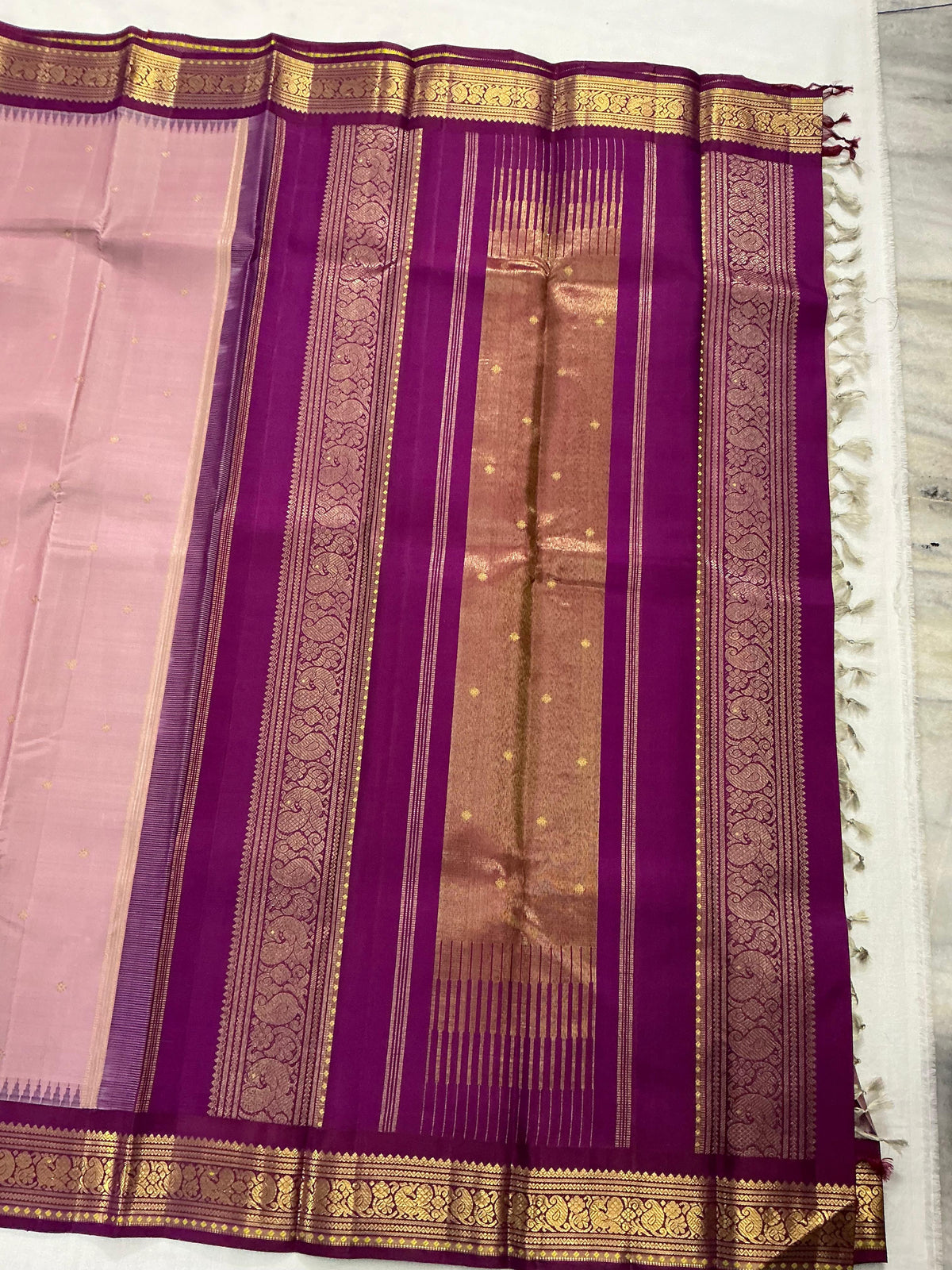 MAATHEY: Small border Korvai Kanjivaram  (Dusty Rose Gold)
