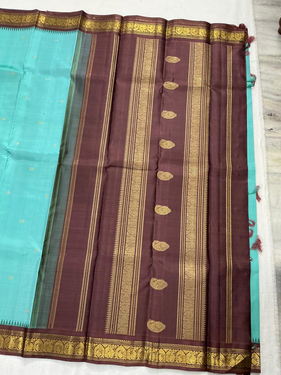 MAATHEY: Small border Korvai Kanjivaram  (Sea Green)