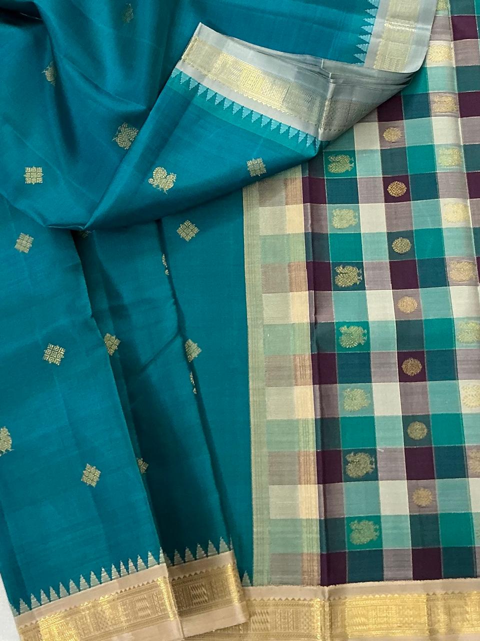 MAATHEY: Small border Korvai Kanjivaram  (Cerulean blue)