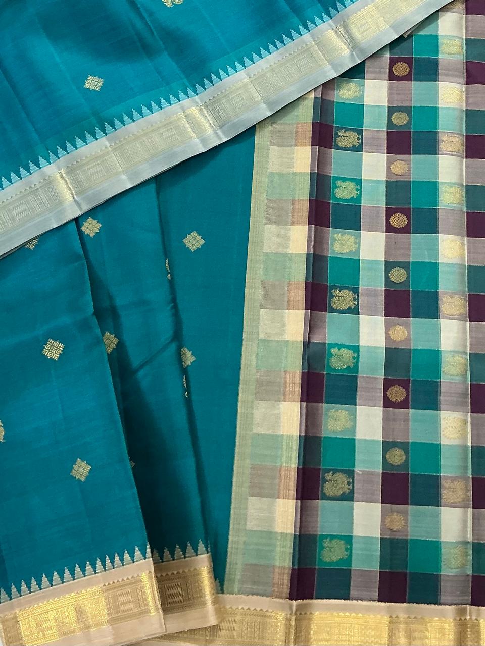 MAATHEY: Small border Korvai Kanjivaram  (Cerulean blue)