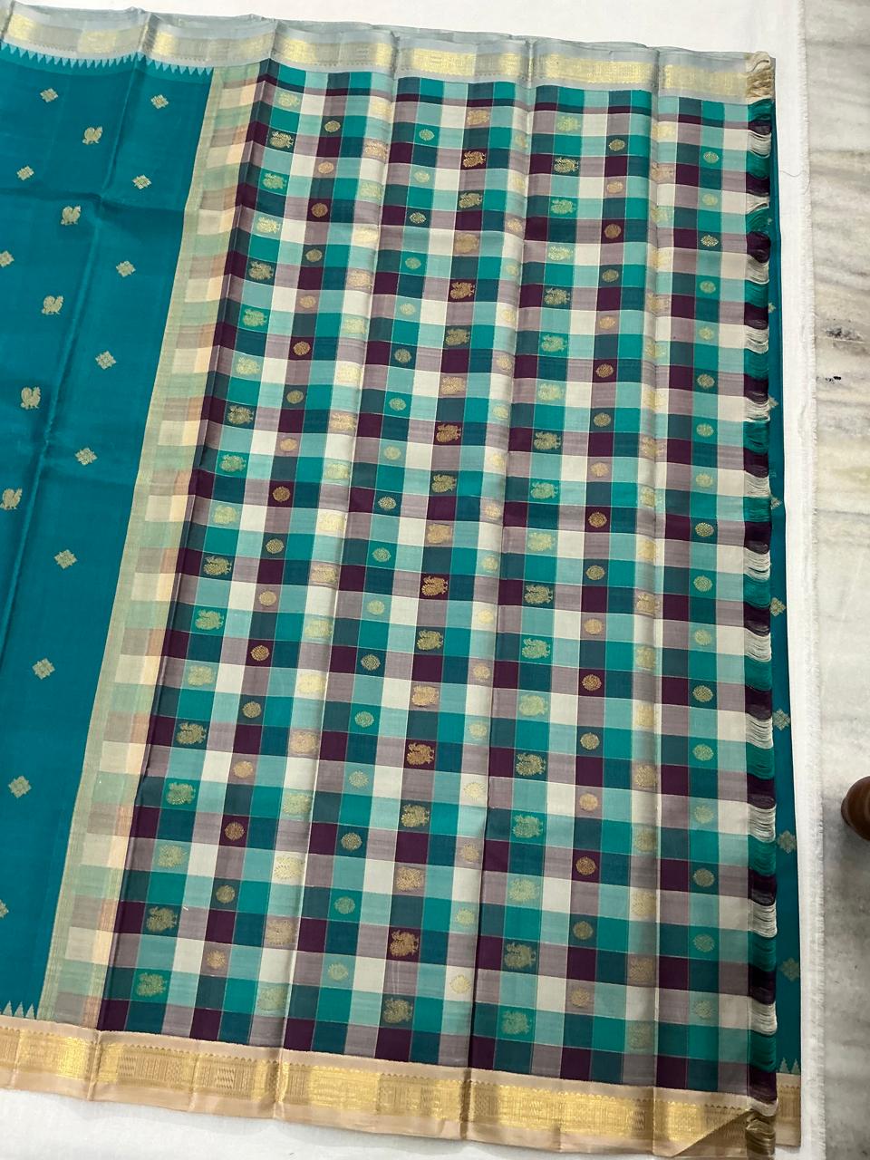 MAATHEY: Small border Korvai Kanjivaram  (Cerulean blue)
