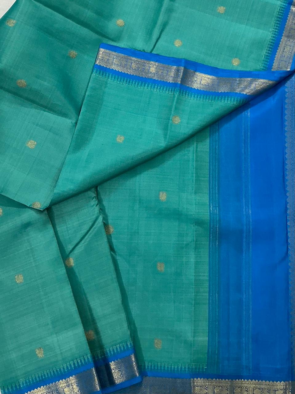 MAATHEY: Small border Korvai Kanjivaram  (Tiffany Blue)