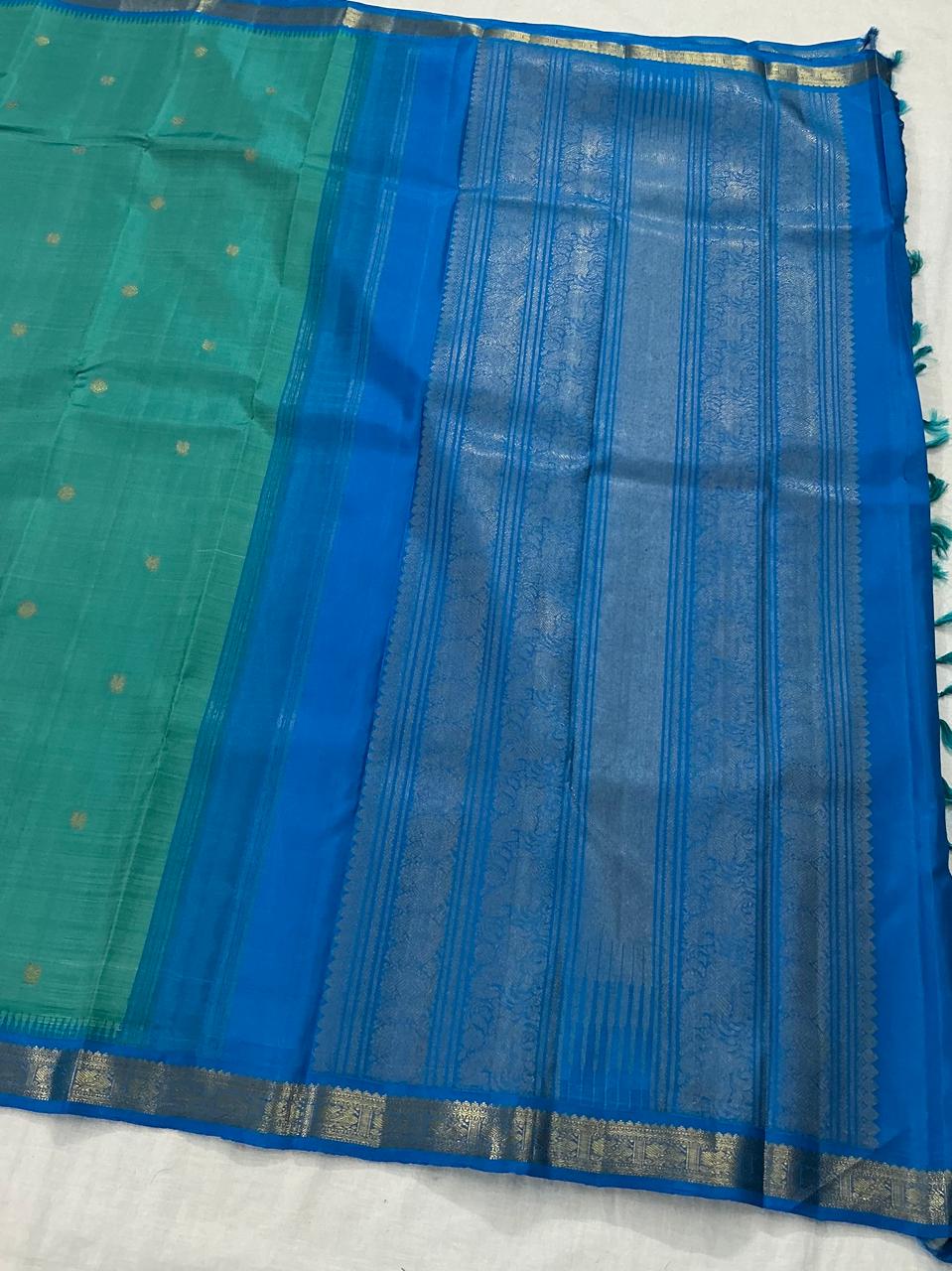 MAATHEY: Small border Korvai Kanjivaram  (Tiffany Blue)
