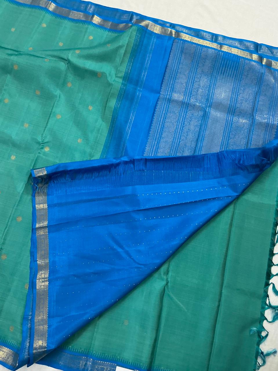 MAATHEY: Small border Korvai Kanjivaram  (Tiffany Blue)