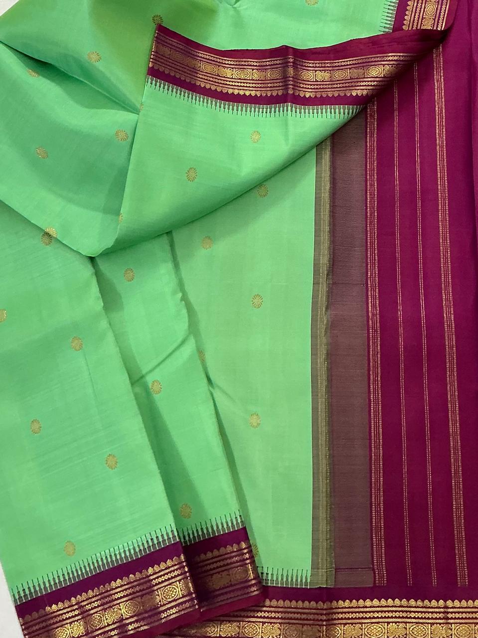 MAATHEY: Small border Korvai Kanjivaram  (Deep Pista Green)
